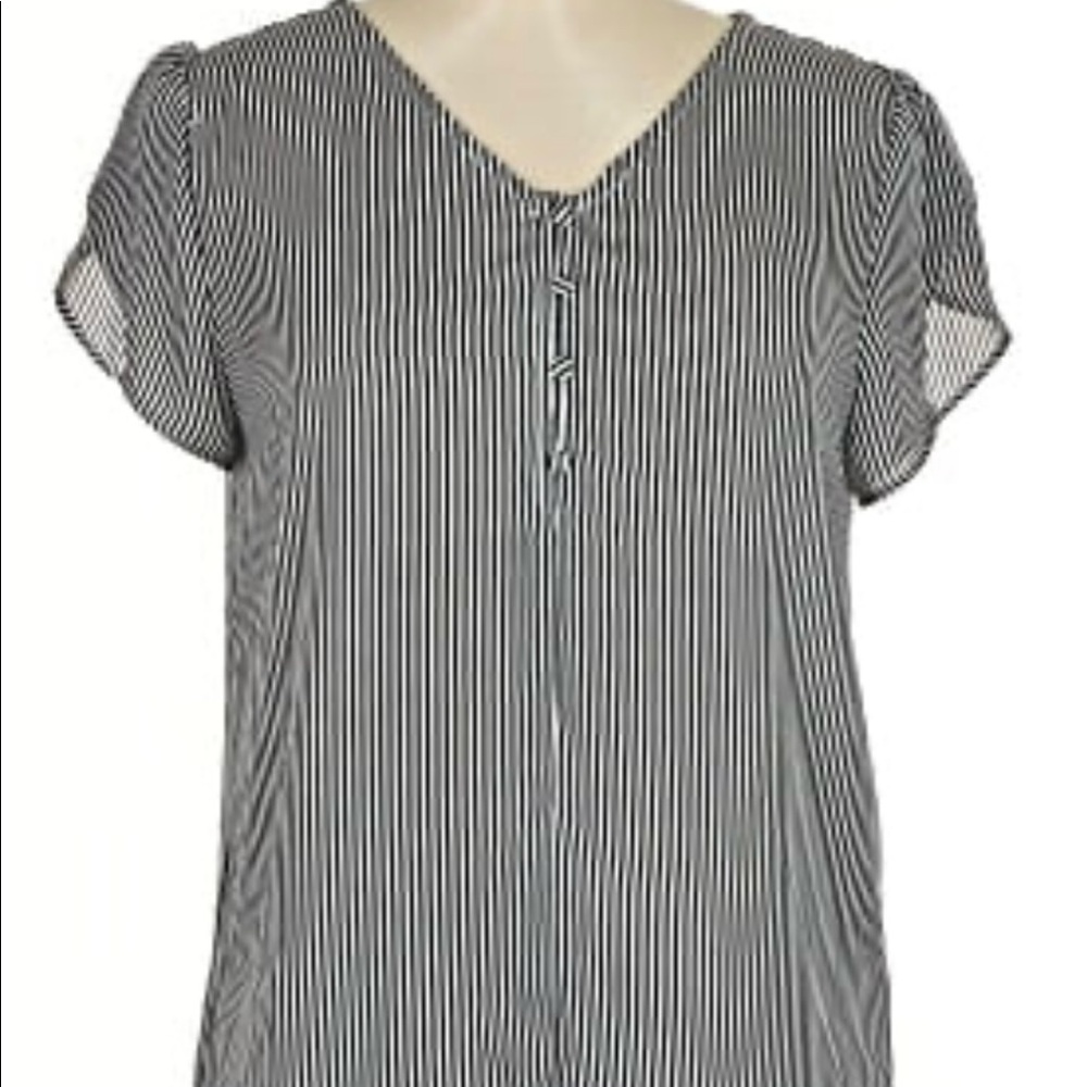 Women’s black and white striped V-neck philosophy, blouse, size L